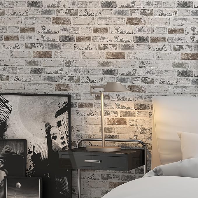 Brick Wallpaper Peel and Stick Wallpaper 17.3"x590" Grey and White 3D Brick - Image 7