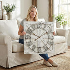 EMAX HOME Large Farmhouse Wall Clock – 24 Inch White Square Rustic Wooden Clock by EMAXHOME