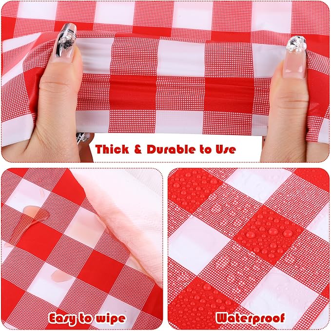 Kochorie 54 Inch x 100 Ft Red Checkered Plastic Table Cloth Roll Disposable - Image 3
