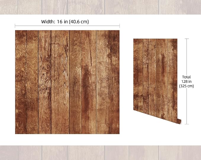FLFK Vintage Wallpaper Peel and Stick Brown Wood Contact Paper Removable - Image 2