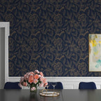 Timeet Peel and Stick Wallpaper Gold and Blue Floral Wall Paper - Image 4