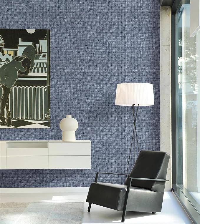 Grasscloth Peel and Stick Wallpaper Denim Blue Contact Paper 15.7inch x - Image 5