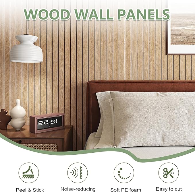 ReWallpaper 24in X 16.5ft Light Oak Wood Wall Panels Peel and Stick Slat Wall - Image 2