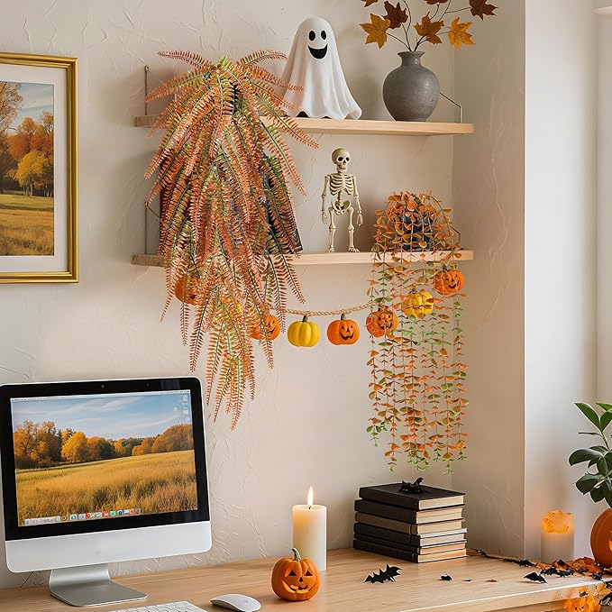 Der Rose 4Pcs Fake Fall Plants Hanging Orange Artificial Eucalyptus Plants - Image 6