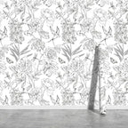 JiffDiff White and Black Wallpaper Peel and Stick Sketched Peony Floral by wallpaper