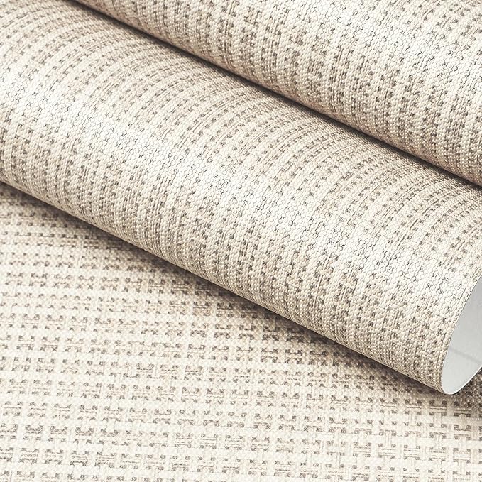FunStick Beige Weave Grasscloth Peel and Stick Wallpaper Textured Wallpaper by FunStick