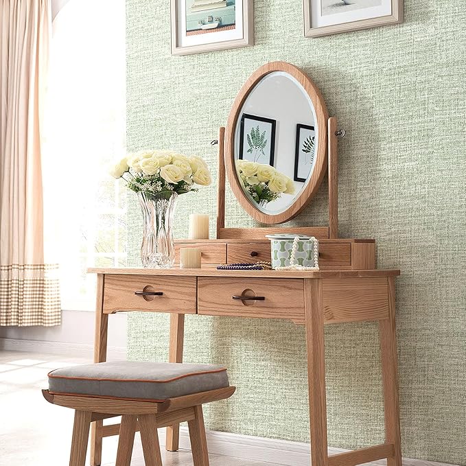 Amiya Grasscloth Wallpaper Sage Green Peel and Stick Faux Fabric Linen Contact - Image 7