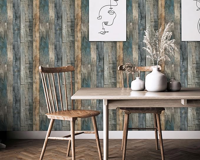 FLFK Vintage Wallpaper Peel and Stick Grey Wood Contact Paper Removable - Image 5