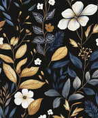 Laatse Vintage Dark Floral Wallpaper Peel and Stick Blue/Gold Leaf Wallpaper by Laatse
