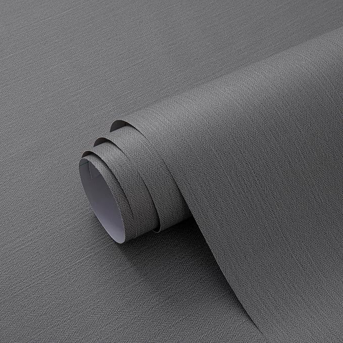 24"x393" Grey Grasscloth Peel and Stick Fabric Textured Contact Paper Linen by LVSHI