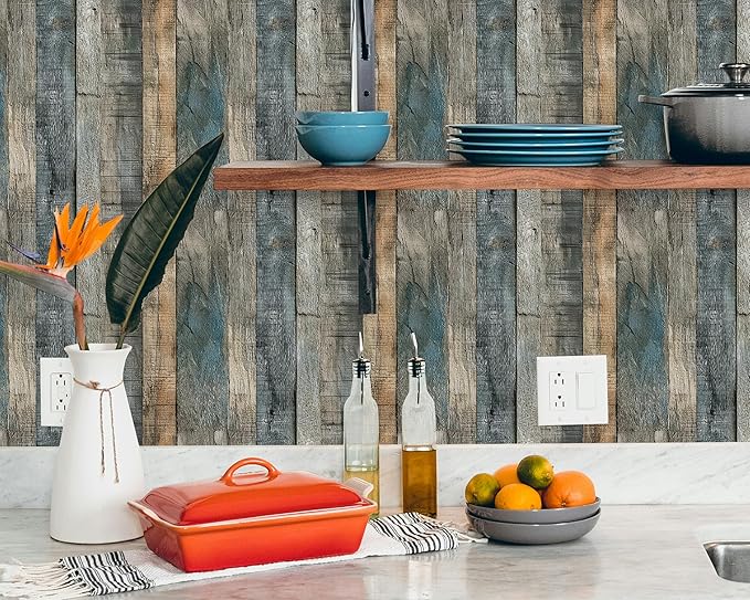 FLFK Peel and Stick Wallpaper Vintage Grey Wood Contact Paper - Image 5