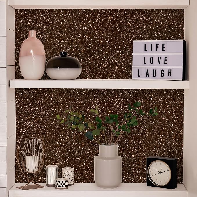 CHIHUT Dark Brown Glitter Wallpaper Peel and Stick Sparkle Glitter Contact - Image 4