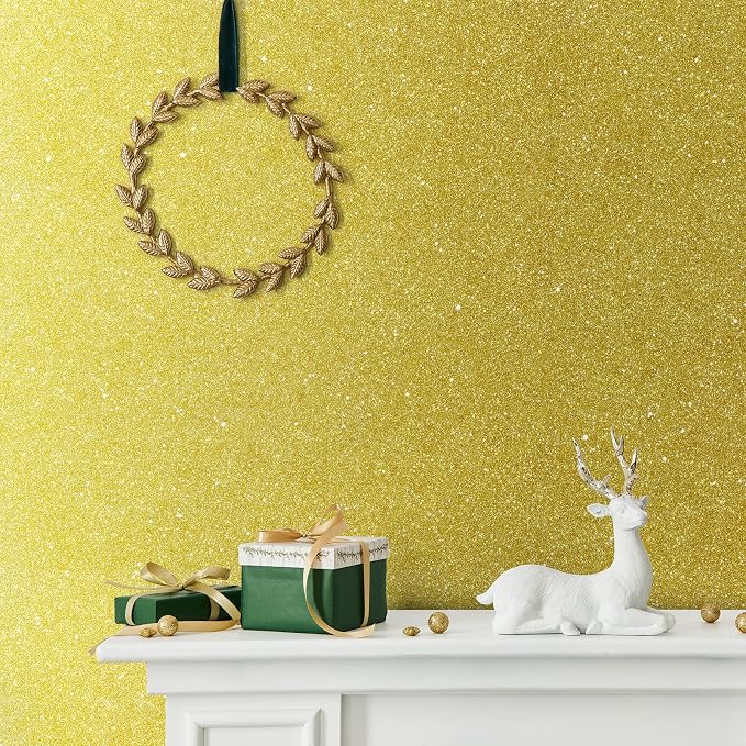 CHIHUT Gold Sparkle Contact Paper 15.7''x100'' Gold Glitter Wallpaper Peel and - Image 3