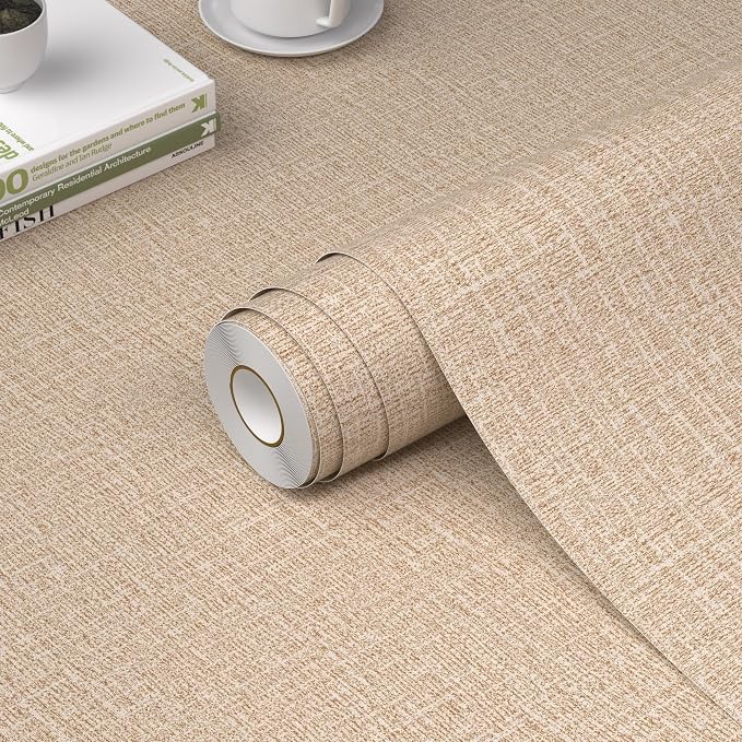 WADILE Grasscloth Peel and Stick Wallpaper 23.6in x 236in, Textured Contact by WADILE