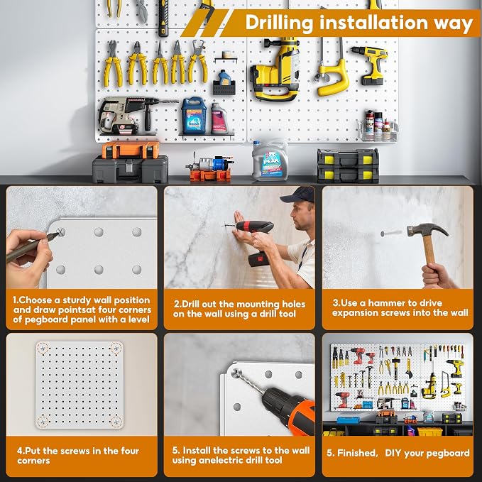 Peg Board, 6 Pack White Peg Board Panels, 50lbs Load Capacity Each, Pegboard - Image 7