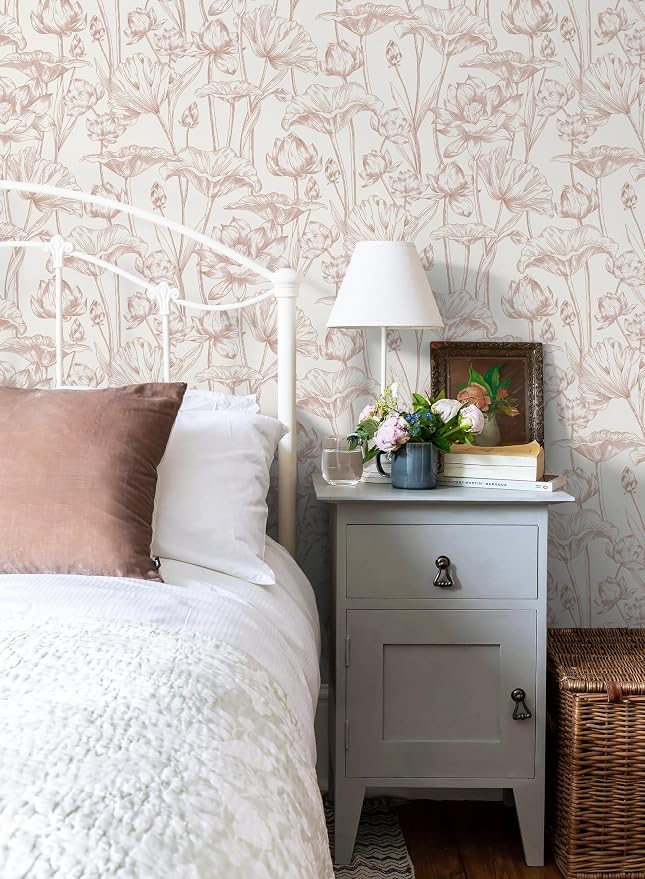 Timeet Floral Peel and Stick Wallpaper White and Pink Vintage Contact Paper 16" - Image 3