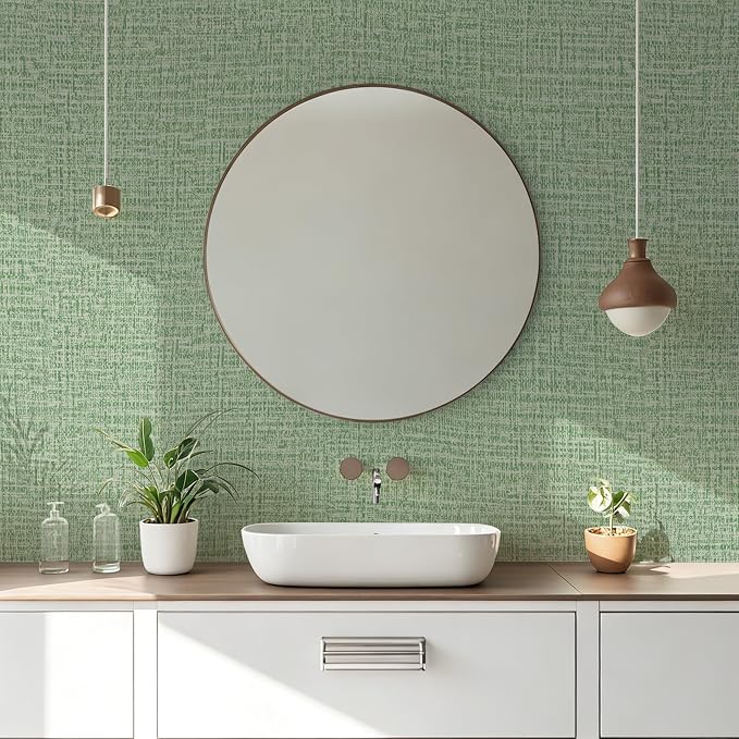 Guvana Grasscloth Peel and Stick Wallpaper Green Textured Contact Paper Modern - Image 4