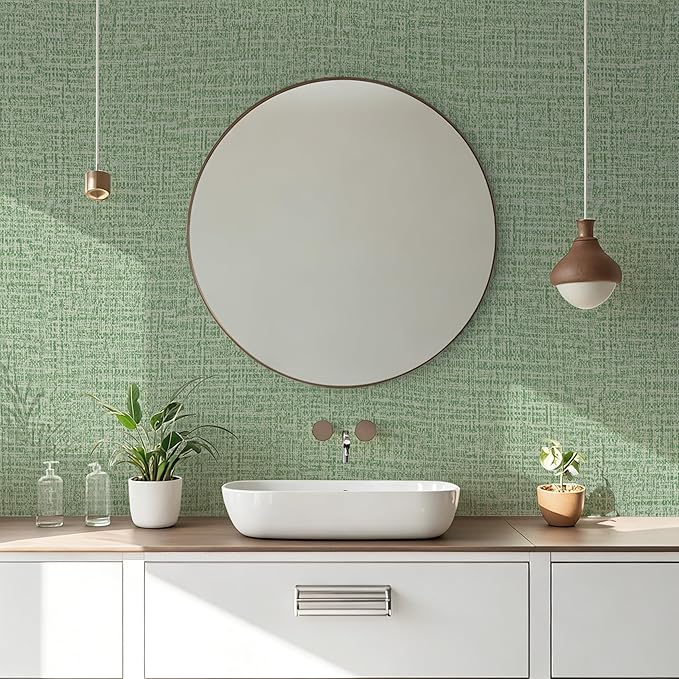 Guvana Grasscloth Peel and Stick Wallpaper Green Textured Contact Paper Modern - Image 5