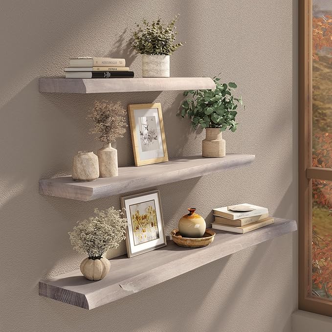 Live Edge Floating Shelf, 48 Inch Solid Elm Wood - Image 2