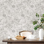 JiffDiff Black and White Floral Wallpaper 17.3" x 394" Peonies Removable Peel - Image 2