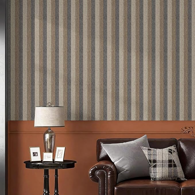 Simon&Siff Textured Fabric Wallpaper Peel and Stick 17.3"x800" Beige/Brown/Grey - Image 4