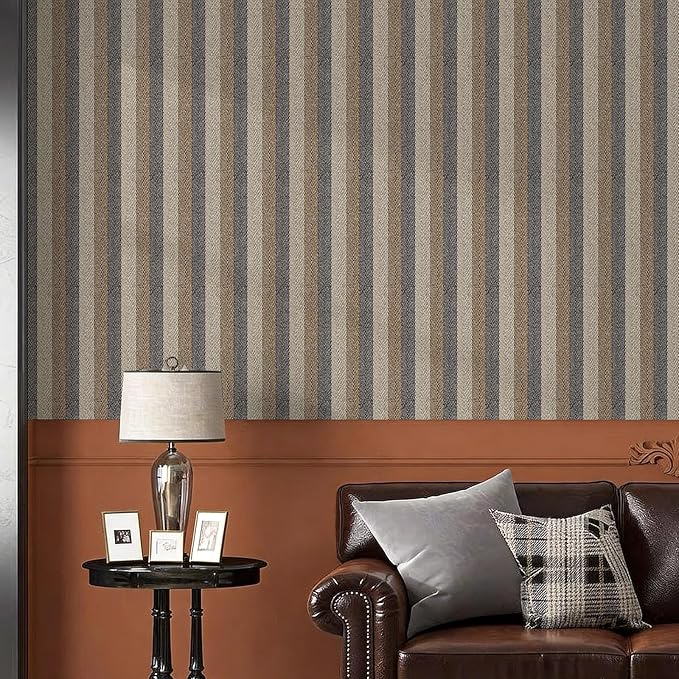 Simon&Siff Textured Fabric Wallpaper Peel and Stick 17.3"x400" Beige/Brown/Grey - Image 4
