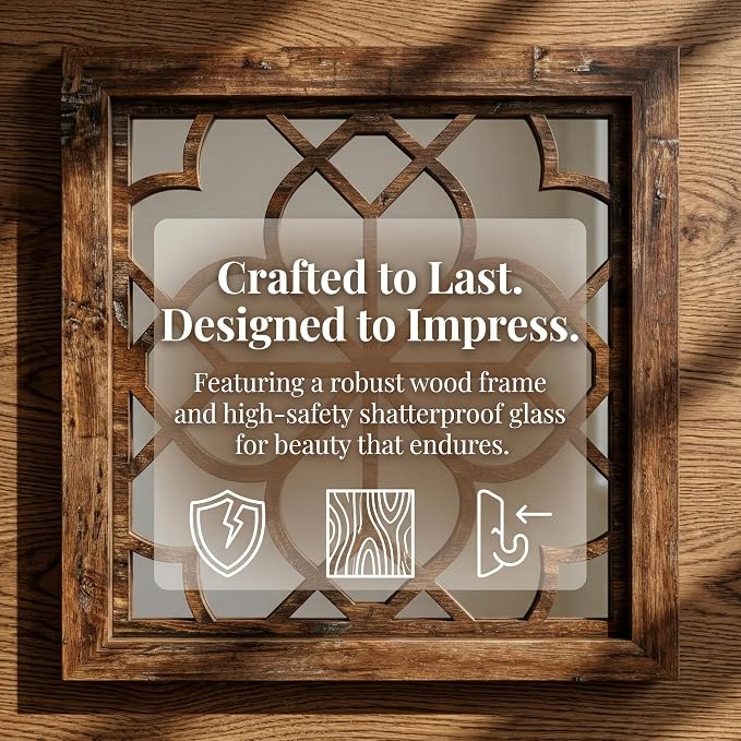 Set of 4 14 Inch Square Redbrown Window Pane Wall Mirrors, Shatterproof Rustic - Image 4