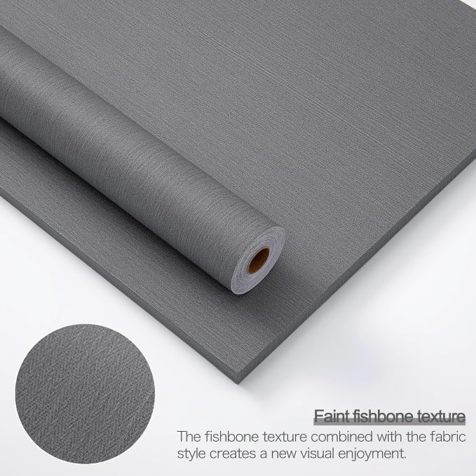 24"x393" Grey Grasscloth Peel and Stick Fabric Textured Contact Paper Linen - Image 3