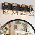 FadimiKoo 4-Light Rustic Style Wood Bathroom Vanity Light Fixtures, Farmhouse by FadimiKoo
