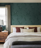 Erfoni 394"x17.7" Dark Green Floral Embossed Wallpaper - Image 2