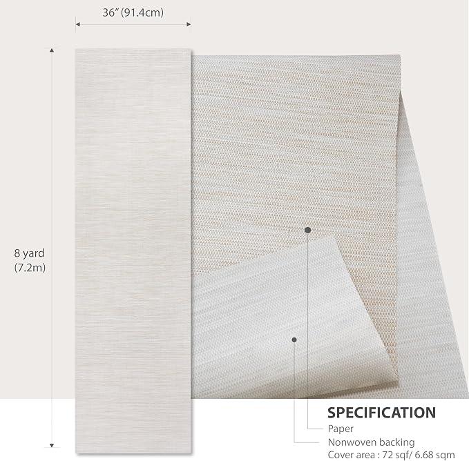 Ansehan Grasscloth Textured Wallcovering W1310 Oxford, Non Prepasted Natural - Image 6