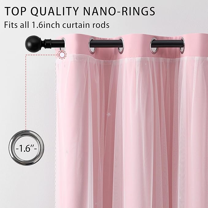 XiDi Light Pink Girls Curtains for Bedroom, Girls Room Blackout Curtains for 63 - Image 2