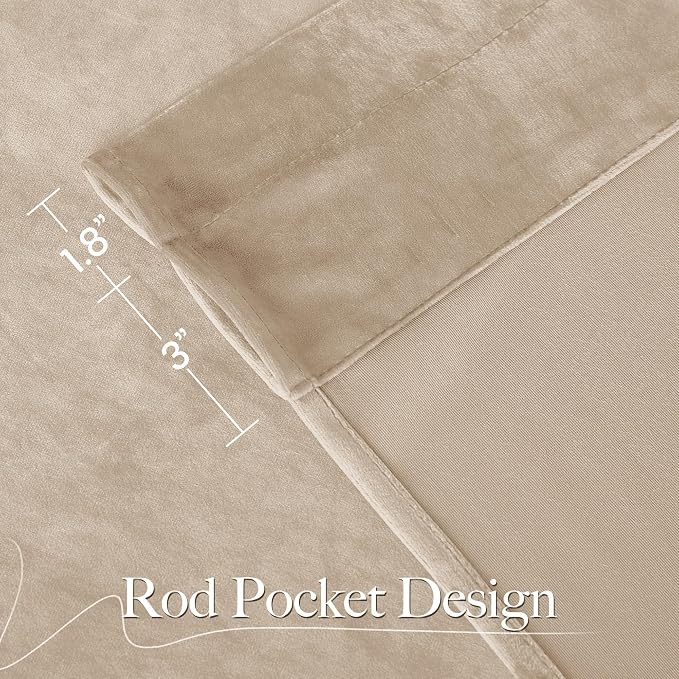 NICETOWN Beige Velvet Curtains 102 inches Long 52 inch Wide 2 Panels, Luxury - Image 7
