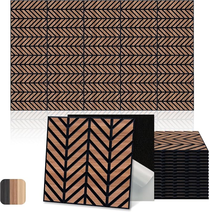 Mollywell Acoustic Panels, PVC Wood-Grain Decor, 12x12 Inch Carved Pattern by Mollywell