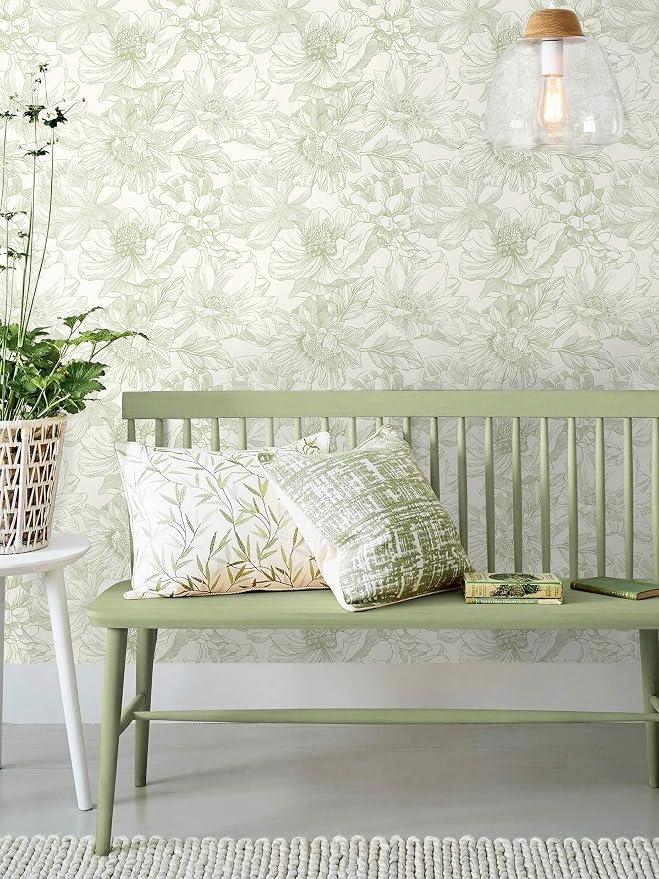 Ismoon Vintage Floral Wallpaper Peel and Stick Beige and Green Contact Paper - Image 5