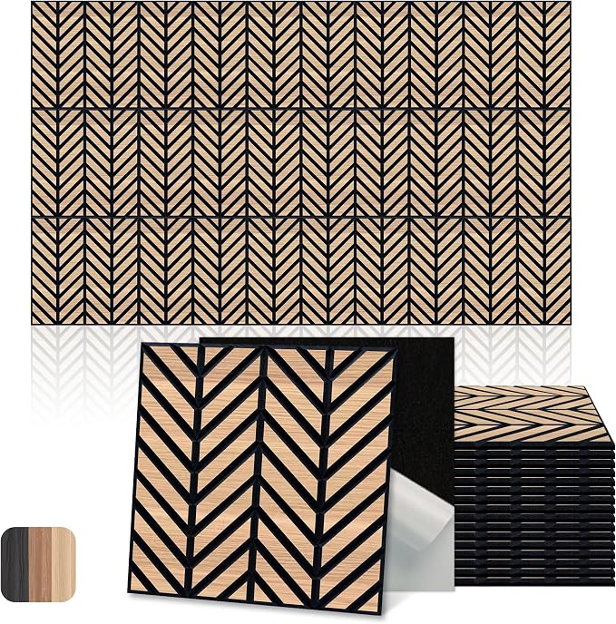 Mollywell Acoustic Panels, PVC Wood-Grain Decor, 12x12 Inch Carved Pattern by Mollywell