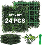 Grass Wall 24 Pack 10"x10" Artificial Boxwood Hedge Wall Panels, Privacy Hedge by Ticanros