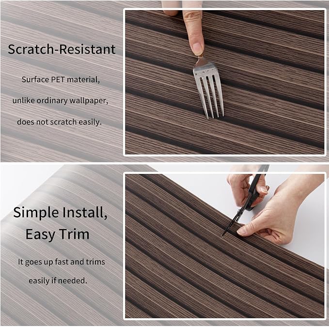 Haimin Wood Grain Slat Wall Panels Peel and Stick Faux Wood Thick Wallpaper - Image 4