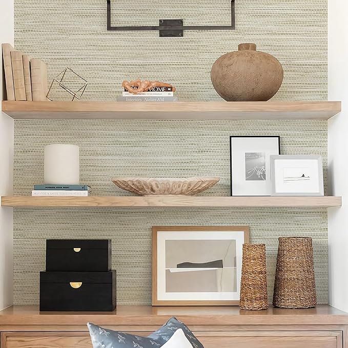 Rugreat Textured Grasscloth Wallpaper Peel and Stick 118inL 17.3inW Beige - Image 5