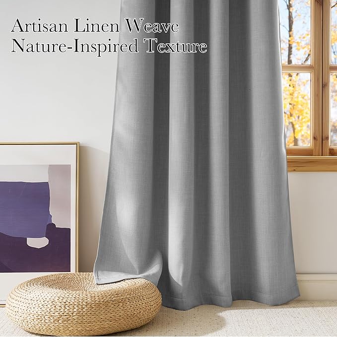 NICETOWN Light Grey Faux Linen Room Darkening Rod Pocket Curtains 63 inch Length - Image 3