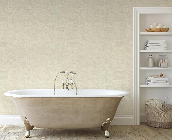 Guvana Grasscloth Peel and Stick Wallpaper Cream Textured Contact Paper Modern - Image 6