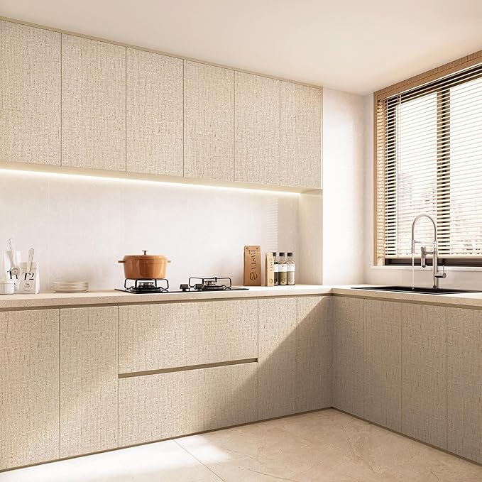 Beige Grasscloth Peel and Stick Wallpaper Textured Contact Paper 15.7inch x - Image 6