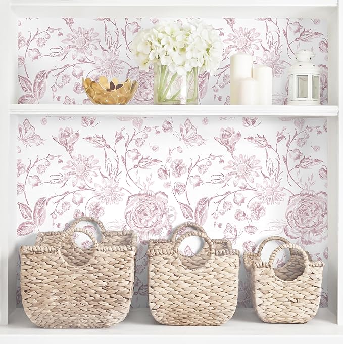 Yasinet Pink Floral Wallpaper Boho Peel and Stick Wallpaper Pink and White - Image 4