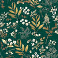 Laatse Dark Green Floral Wallpaper Peel and Stick Green Golden Leaf Wallpaper by Laatse