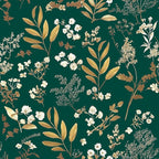 Laatse Dark Green Floral Wallpaper Peel and Stick Green Golden Leaf Wallpaper by Laatse