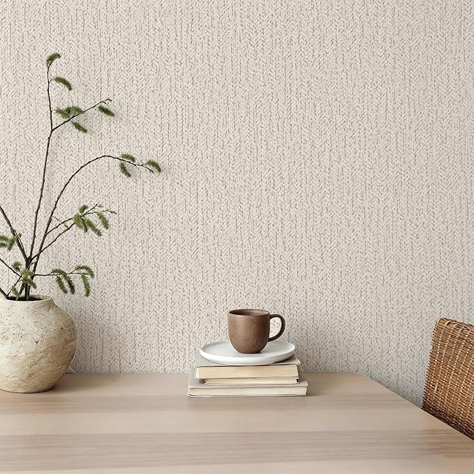 Grasscloth Peel and Stick Wallpaper Gray Faux Linen Contact Paper 15.7inch x - Image 2