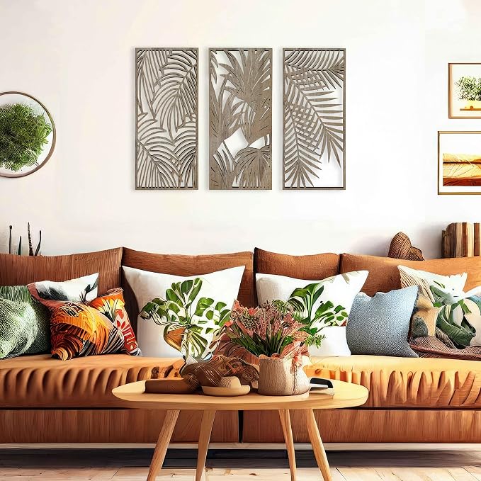 Tropical Leaves Wood Wall Art for Living Room, Botanical Wall Art Wood Panel - Image 9