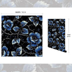 FLFK Black Wallpaper Peel and Stick Dark Blue Floral Wallpaper 16" x 64" - Image 2