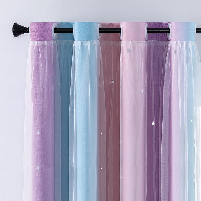 XiDi Curtains for Bedroom Decor, Rainbow Pink Purple/34/45 - Image 9