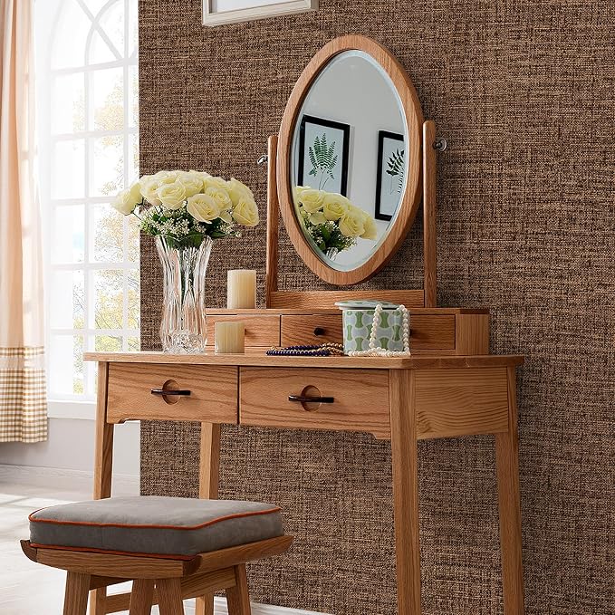 Brown Grasscloth Peel and Stick Wallpaper 17.3"x120" Faux Linen Textured - Image 7